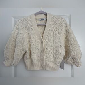 JustFab Ivory Textured Knit Cardigan